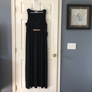 Long black dress with gold accent bar